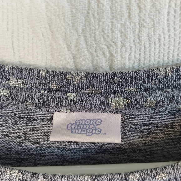 More Than Magic Silver Star Short Sleeve Tee Grey Stretch Tie Front Cute Whimsy - Picture 7 of 11